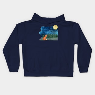 Fox looking at the Moon Kids Hoodie